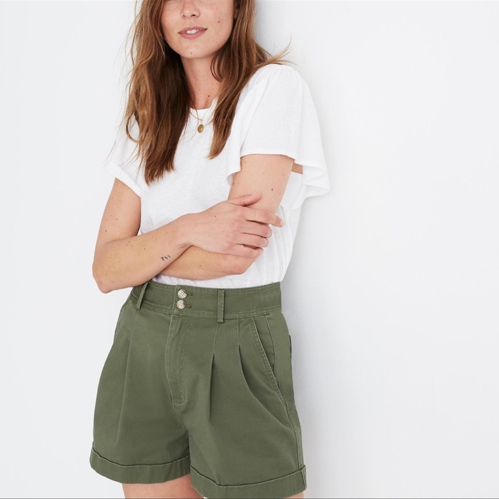 NWT Madewell Pleated Shorts In Dried Clover Size 4 - Picture 2 of 7